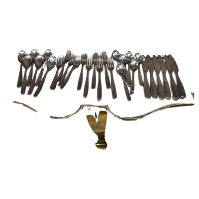 Pre-owned Georg Jensen 30 Piece Gourmet Stainless Flatware Midcentury Modern Service Six In Black