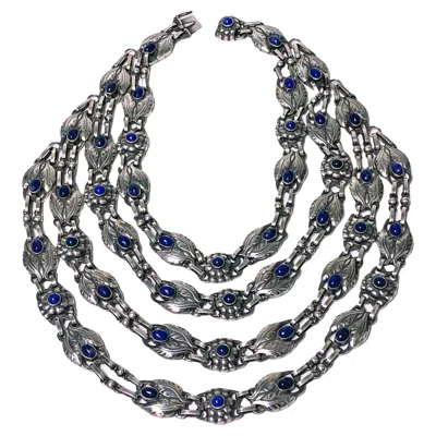 Pre-owned Georg Jensen 4 Strand Lapis And Sterling Silver Necklace C.1933 In Multi