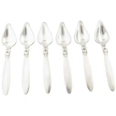 Pre-owned Georg Jensen 6  Cactus Sterling Silver Triangular Fruit Spoons #075 In Multi