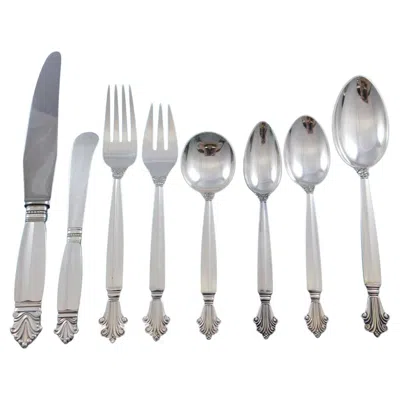 Pre-owned Georg Jensen Acanthus By  Sterling Silver Flatware Set 8 Service 68 Pcs Dinner