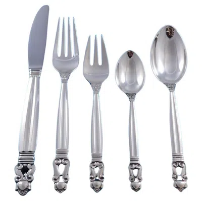 Pre-owned Georg Jensen Acorn By  Sterling Silver Dinner Flatware Set 12 Service 63 Pieces