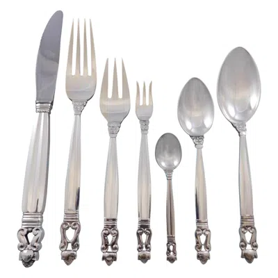 Pre-owned Georg Jensen Acorn By  Sterling Silver Dinner Flatware Set 12 Service 89 Pieces