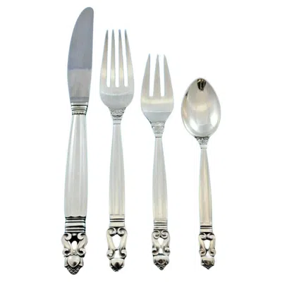 Pre-owned Georg Jensen Acorn By  Sterling Silver Flatware Service 12 Dinner Set 48 Pieces