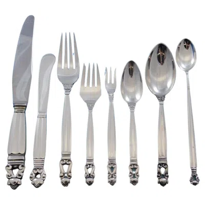 Pre-owned Georg Jensen Acorn By  Sterling Silver Flatware Service 6 Dinner Set 48 Pieces
