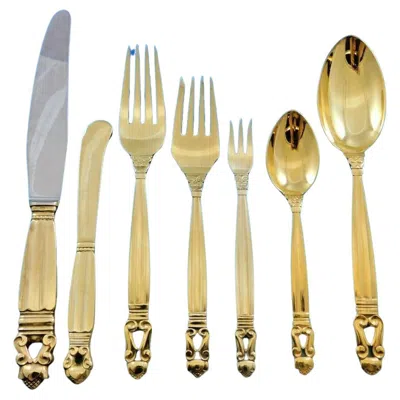 Pre-owned Georg Jensen Acorn By  Sterling Silver Flatware Set 12 Service 102pc Gold Vermeil