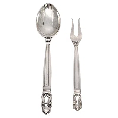 Pre-owned Georg Jensen Acorn Sterling Silver Coffee Spoon & Hors D'oeuvres Fork #18329 In Multi