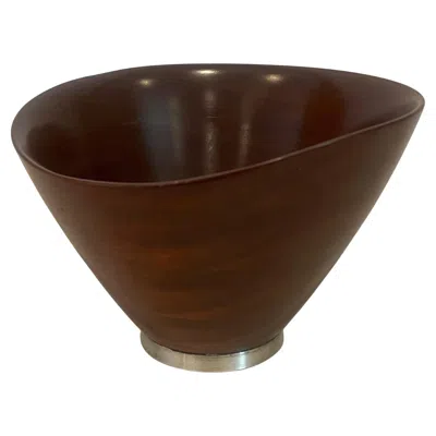 Pre-owned Georg Jensen American Mid Century Solid Mahogany & Sterling Silver Large Bowl Catch It All In Black