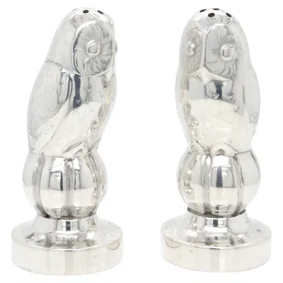 Pre-owned Georg Jensen Antique  Sterling Silver Owl Salt & Pepper Shakers Model No. 36a In Multi
