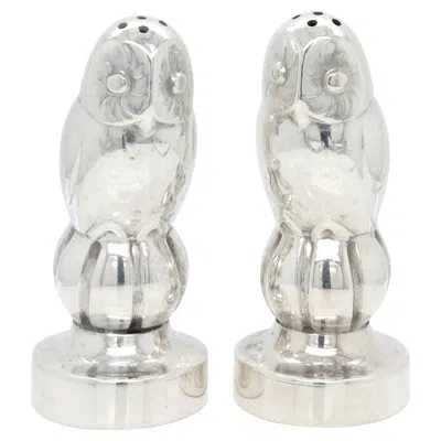 Pre-owned Georg Jensen Antique  Sterling Silver Owl Salt & Pepper Shakers Model No. 36a In Multi