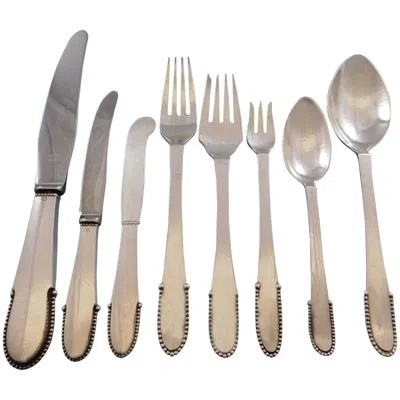 Pre-owned Georg Jensen Beaded By  Sterling Silver Flatware Set For 8 Service 64 Pcs Dinner In Sand