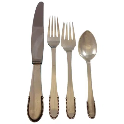Pre-owned Georg Jensen Beaded By  Sterling Silver Flatware Set For 8 Service 72 Pcs Dinner In Brown