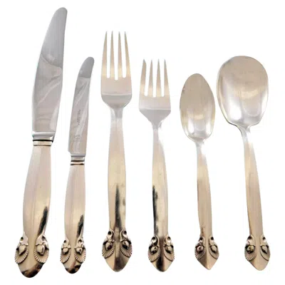 Pre-owned Georg Jensen Bittersweet By  Sterling Silver Flatware Set 12 Dinner Service 77 Pc In Sand