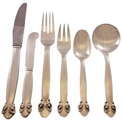 Pre-owned Georg Jensen Bittersweet By  Sterling Silver Flatware Set 8 Dinner Service 49 Pcs In Brown