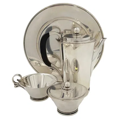 Pre-owned Georg Jensen By Nielsen Sterling Silver 4-piece Coffee Set Pyramid Pattern #600 In Beige