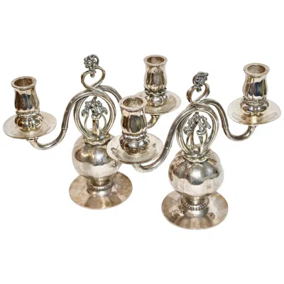 Pre-owned Georg Jensen Candleholder, Candlestick Candelabra Pair By , 925 Sterling Silver In Brown