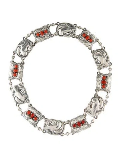 Pre-owned Georg Jensen Coral Dove Collar Necklace, 15.5" In Multi