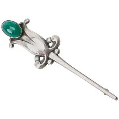 Pre-owned Georg Jensen Crysophrase Floral Bud Brooch In Gray
