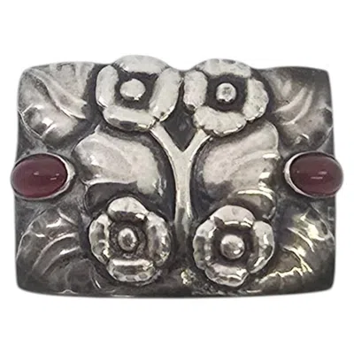 Pre-owned Georg Jensen Denmark 830 Silver 66 Carnelian Flower Pin/brooch #25615 In Multi