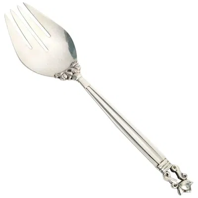 Pre-owned Georg Jensen Denmark Acorn Sterling Silver Serving/salad Fork In Sand