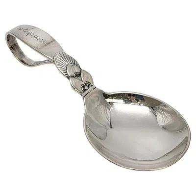 Pre-owned Georg Jensen Denmark Cactus Sterling Silver Curved Handle Baby Spoon Engr #18325 In Multi