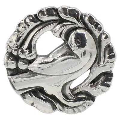 Pre-owned Georg Jensen Denmark Sterling Silver Circle Bird Pin Brooch In Multi