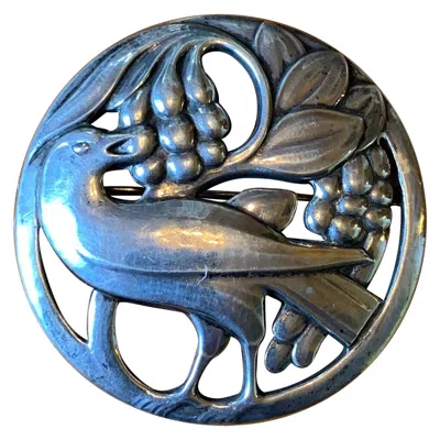 Pre-owned Georg Jensen Early  Bird Eating Berries Sterling Brooch Pin 53 Denmark 1933-1944 In Multi