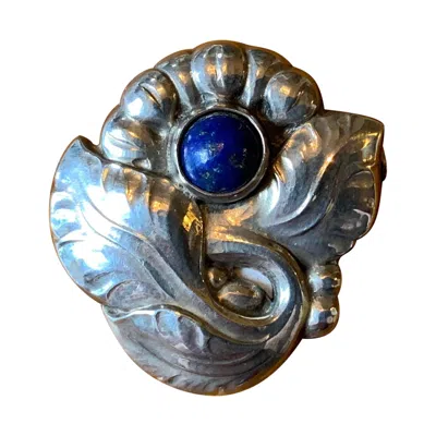 Pre-owned Georg Jensen Early  Lapis Lazuli Flower Brooch Pin 71 Denmark 1933-1944 Sterling In Multi