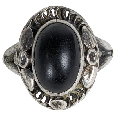 Pre-owned Georg Jensen Early  Onyx Cabochon Ring, Moonlight Blossom, No.1 In Black