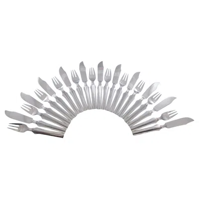 Pre-owned Georg Jensen Elsinore By  Sterling Silver Flatware Individual Fish Set 22 Pieces