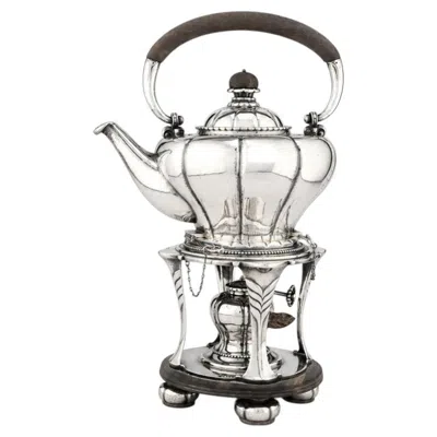 Pre-owned Georg Jensen Exceptional  Sterling Silver Hot Water Kettle On Stand, 1914