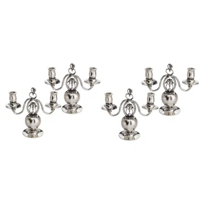 Pre-owned Georg Jensen Four 20th Century Danish Sterling Silver Pomegranate Candelabras