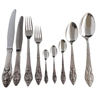 Pre-owned Georg Jensen Fuchsia By  Klokke Sterling Flatware Set Fitted Box Rare 104 Pieces In Gray