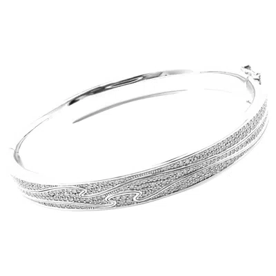 Pre-owned Georg Jensen Fusion Pave Diamond White Gold Bangle Bracelet