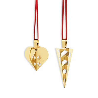Georg Jensen Gold Plated Heart & Cornet Ornament Set