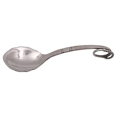 Pre-owned Georg Jensen Hammered Sterling Silver Pea In Pod Jam Serving Spoon #41