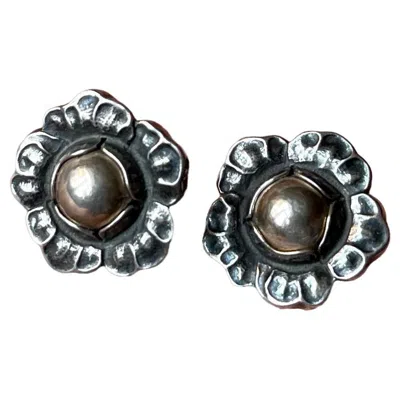 Pre-owned Georg Jensen 'heritage' Flower Clip Earrings 2002 In Sterling Silver In Black