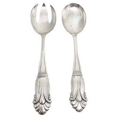 Pre-owned Georg Jensen Inc Usa 135 Sterling 2pc Fork & Spoon Salad Serving Set #14716 In Multi