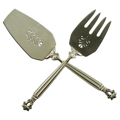 Pre-owned Georg Jensen Johan Rohde For  Sterling Silver Acorn Pattern Fish Serving Set