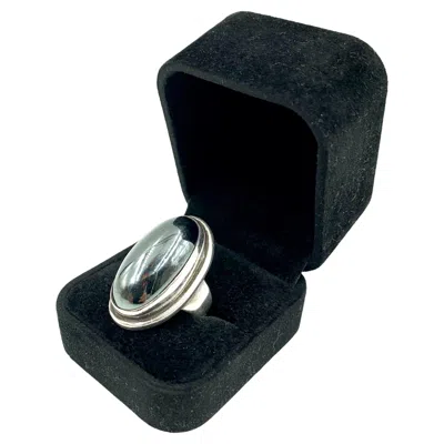 Pre-owned Georg Jensen Large Estate  Harald Nielsen Cabochon Hematite Sterling Silver Ring In Multi