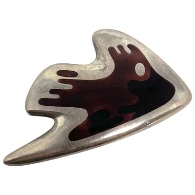 Pre-owned Georg Jensen Mid- Century Modern  Sterling Silver & Enamel Abstract Brooch #307 In Black