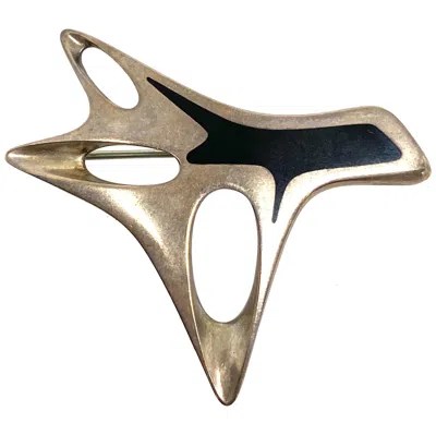 Pre-owned Georg Jensen Mid- Century Modern  Sterling Silver & Enamel Abstract Brooch #323 In Brown