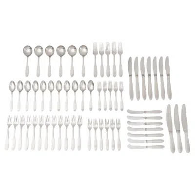 Pre-owned Georg Jensen "mitra" Stainless Steel Flatware Partial Service, 62 Pieces In Gray