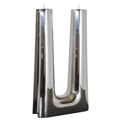 Pre-owned Georg Jensen Modern  Large Stainless Candleholder Copenhagen In Gray