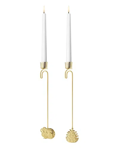Georg Jensen Mouse & Pine Cone Candleholder Set In Gold