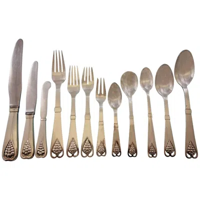 Pre-owned Georg Jensen Ornamental #19 By  Sterling Silver Flatware Set Service 129 Pc Grape In Purple