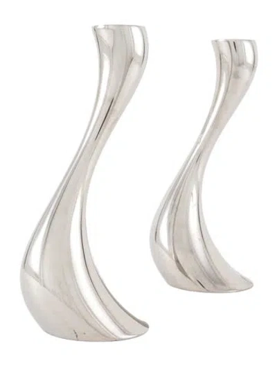 Pre-owned Georg Jensen Pair Of Cobra Candlesticks In Metallic