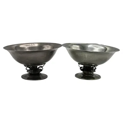 Pre-owned Georg Jensen Pair Of Danish Art Deco Sterling Silver Centerpieces By  In Black