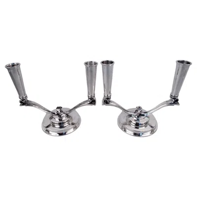 Pre-owned Georg Jensen Pair Of  Pyramid Danish Sterling Silver 2-light Candelabra