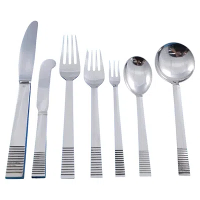 Pre-owned Georg Jensen Parallel By  Sterling Silver Flatware Set 8 Service 60 Pieces Dinner