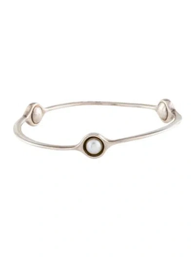 Pre-owned Georg Jensen Pearl Station Bangle Bracelet, 7.75" In Multi